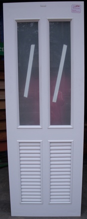 ประตูupvc(ไวนิล) ขนาด 80x200 กระจกฝ้า+เกล็ดล่าง PLPGR005 ยี่ห้อโพลีวู้ด สีขาว กันน้ำ100%